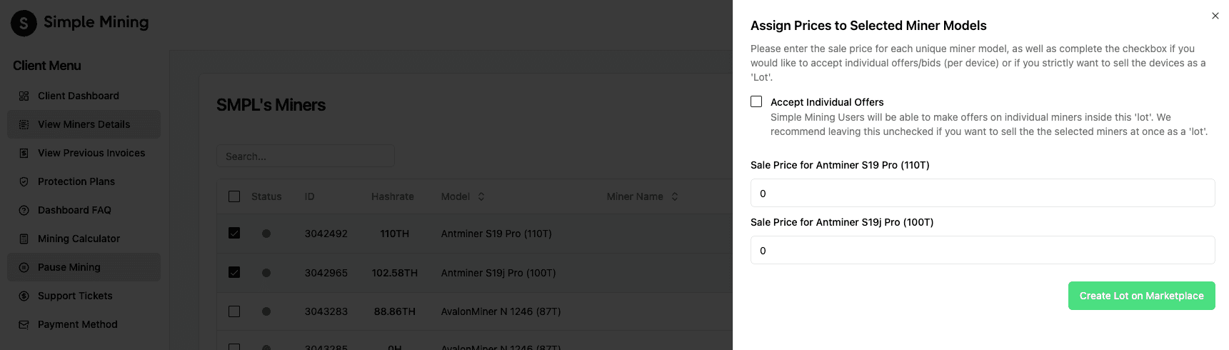 Assign Prices Preview